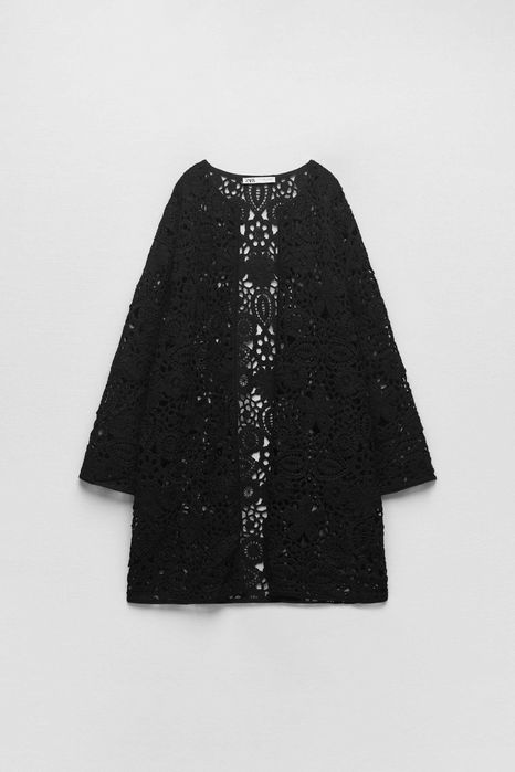 ZARA Luksusowy PŁASZCZ z dzianiny szydełko cud M-L