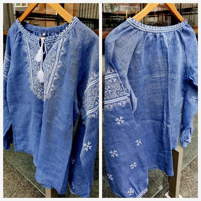 Вышиванка красивая, машинная и ручная вышивка р S M L 46 деловой стиль