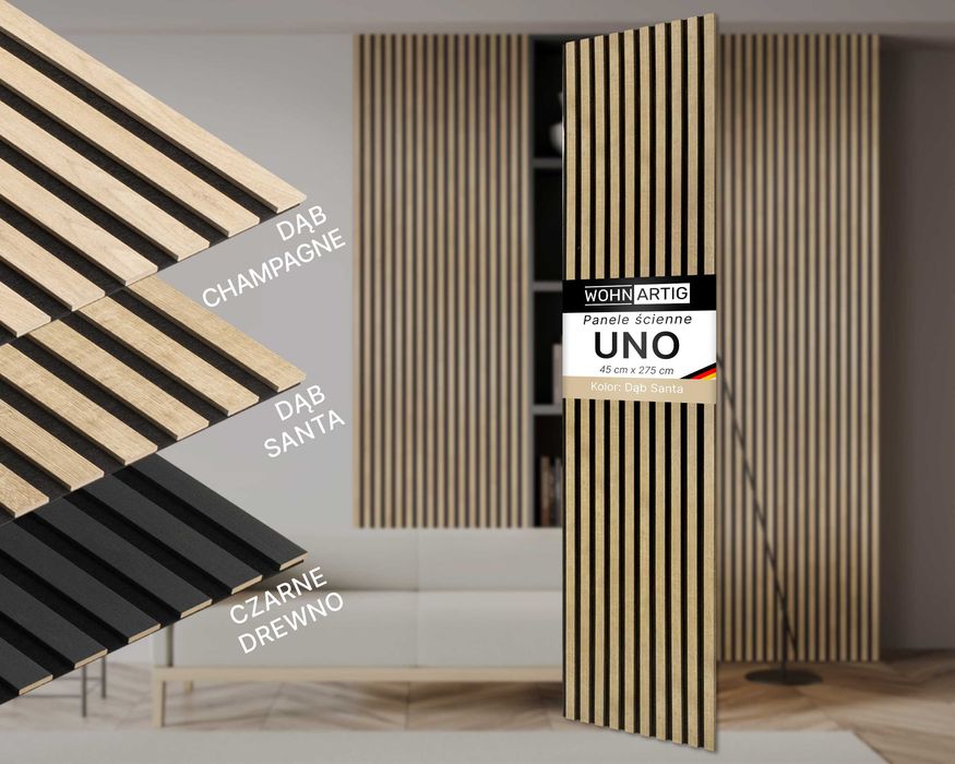 Lamele ścienne  akustyczne275x45 cm na czarnym filcu Dąb Santa i inne