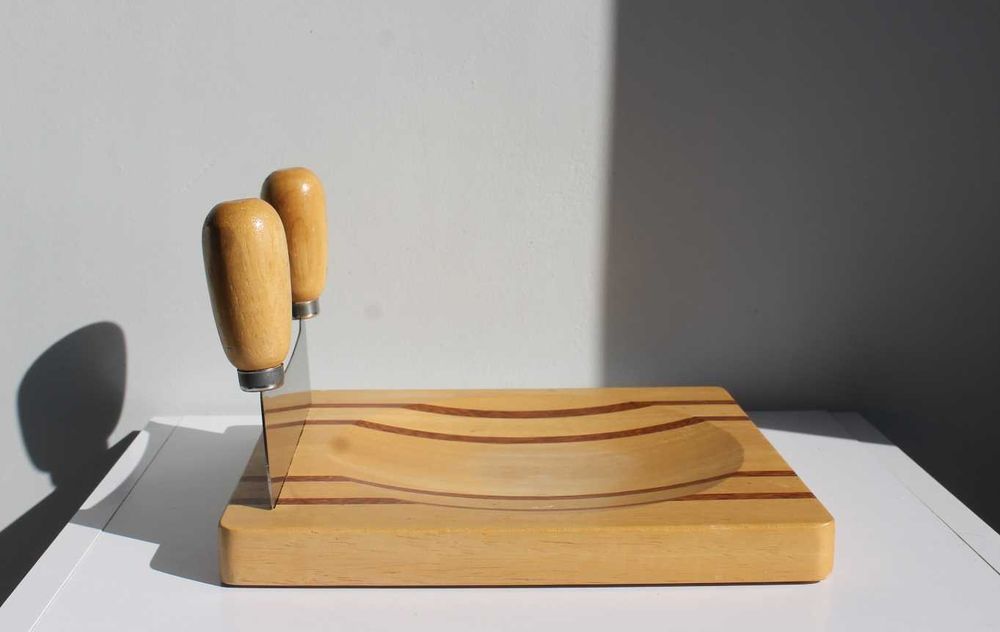 Siekacz Tasak do ziół Nóż kołyska Deska drewniana Komplet NRD PRL