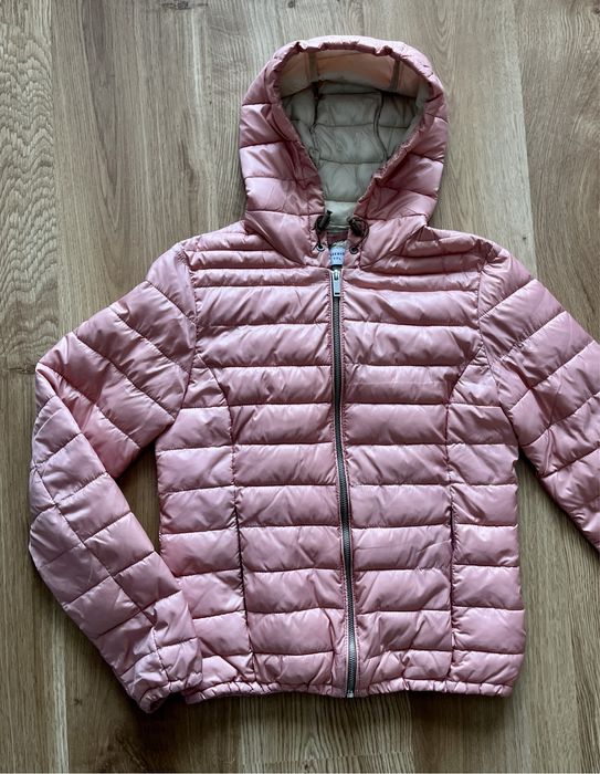 Różowa, przejściowa, pikowana kurtka z kapturem, reserved, S