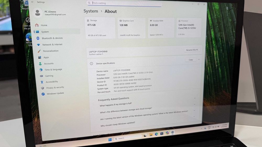 Laptop Dotykowy Microsoft Surface 5 Model 1951 8GB Ram i5-1235U 512GB