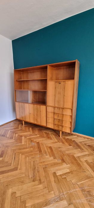 Regał / kredens vintage PRL, drewno, 168 cm – styl mid century