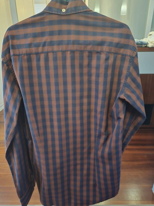 Camisa Sacoor Brothers Xadrez Azul/Castanho – Tamanho S