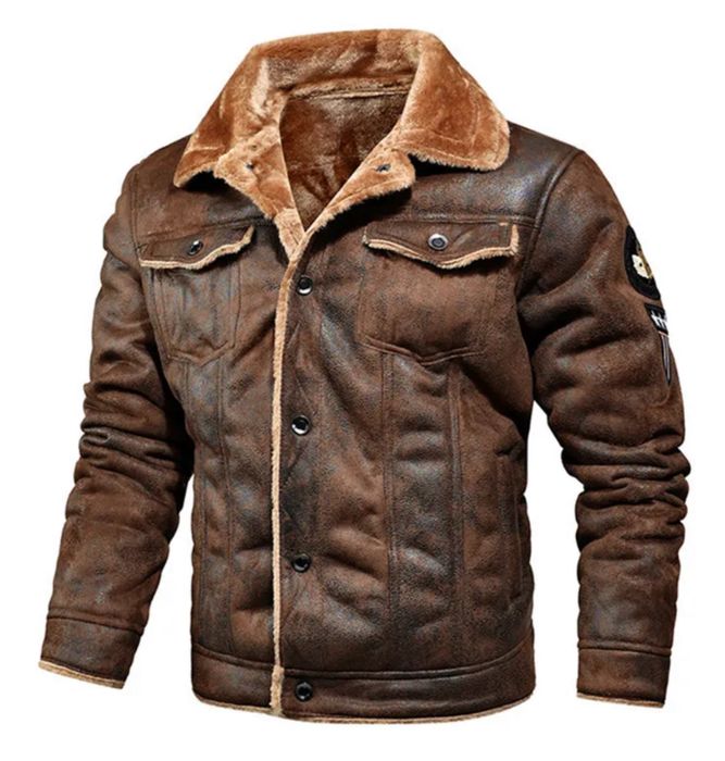 Męska kurtka zimowa pilotka kożuszek skórzana army styl wojskowa