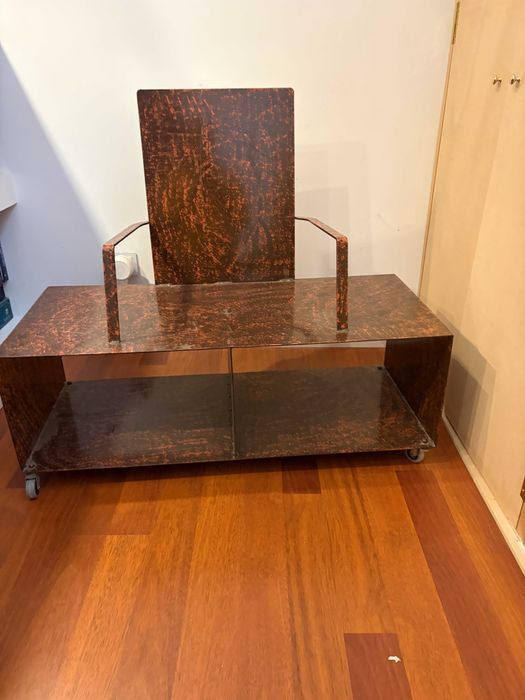 Móvel Metal Design Único Industrial Rodas Banco Consola