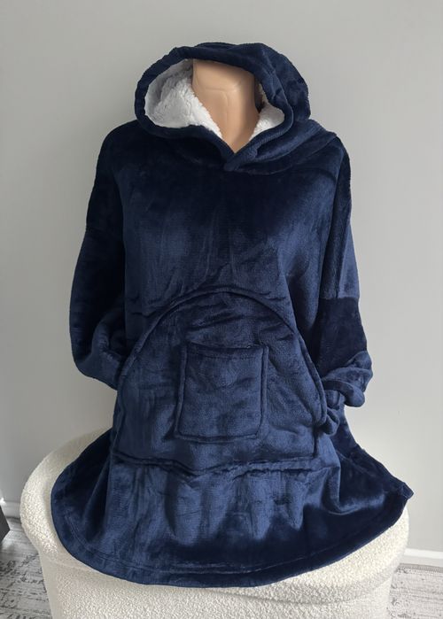 Nowa kocobluza ocieplana granatowa z kapturem kieszeniami