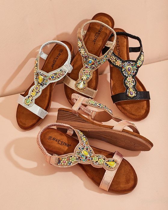 4 KOLORY 36 37 38 sandały 39 40 na niskim koturnie z kryształkami lato