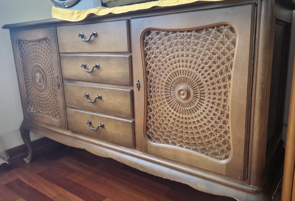 Komoda Sideboard Vintage – Lite Drewno + Rattan
