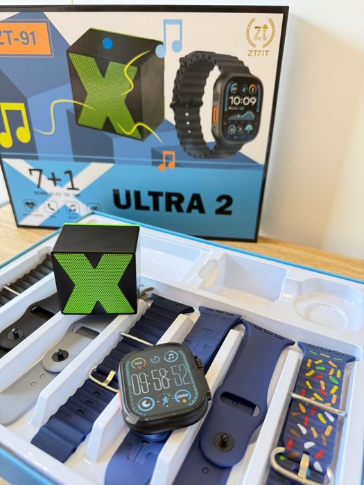 Smartwatch Kit 7+1 com Caixa de Som Bluetooth, 7 Pulseiras e Carregador
