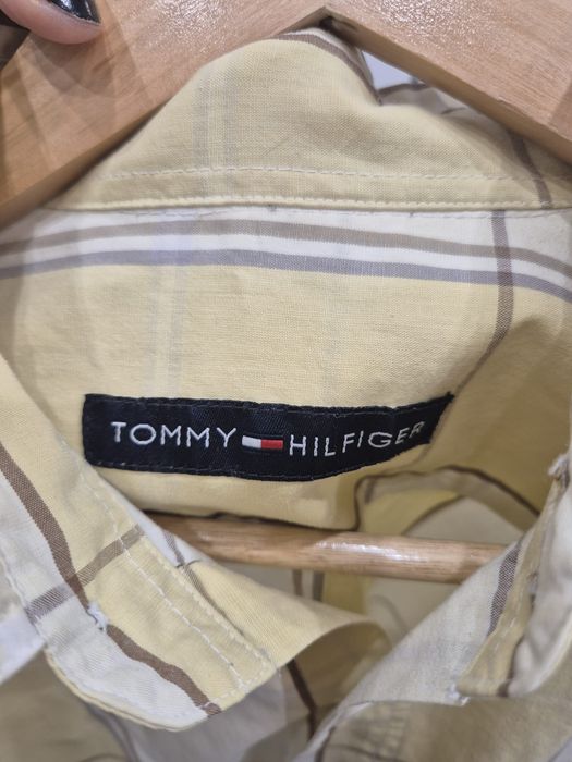 Koszula żółta kremowa w kratę bawełniana casual basic Tommy Hifliger