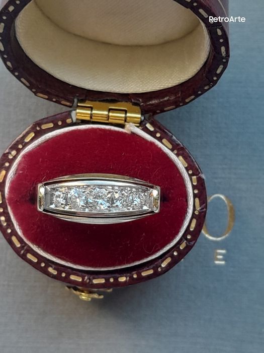 R.16  Efektowny Pierścionek Art Deco 4g Diamenty 0.36ct Złoto 585 WYCE
