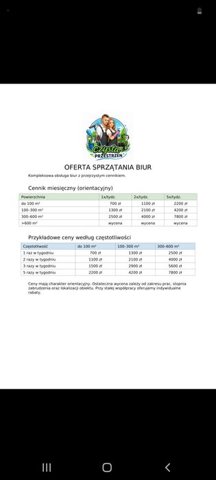 Sprzatanie biur/bloków/apartamentów,przedszkoli I żłobków.