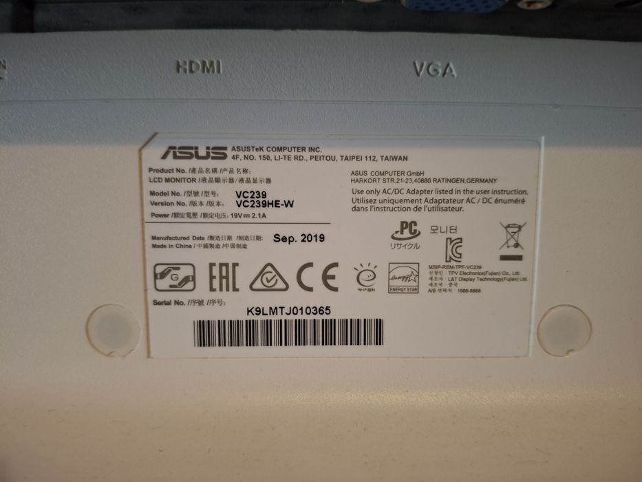 Asus Monitor VC239HE-W Sem Uso