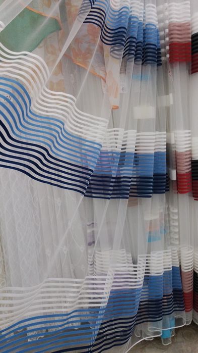 Тюль смужка мілка,крупна  різнокольорова