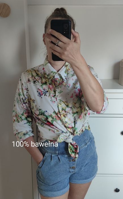 Koszula biała we wzory L/XL Orvis 100% bawełna