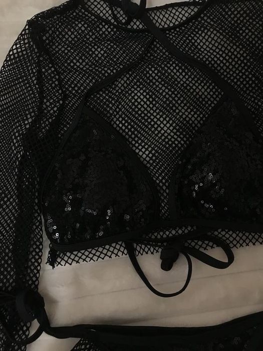 Комплект купальный,купальник и топ сетка,в паетки