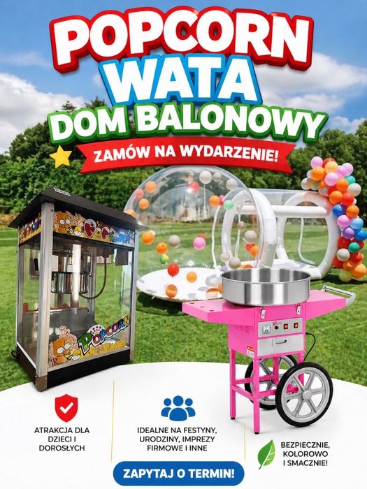 Popcorn -Wata Cukrowa -Dom Balonowy -Atrakcje na Imprezy Jarocin