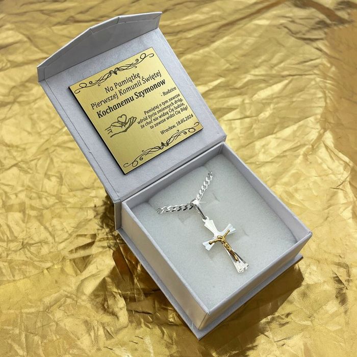 Piękny Srebrny Naszyjnik Komunijny Pancerka 925 Na Chrzest Komunię + G