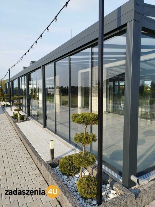 Zadaszenia tarasów aluminiowe zabudowy balkonów szklane systemy przesuwne ogrody zimowe pergole aluminiowe szkło VSG