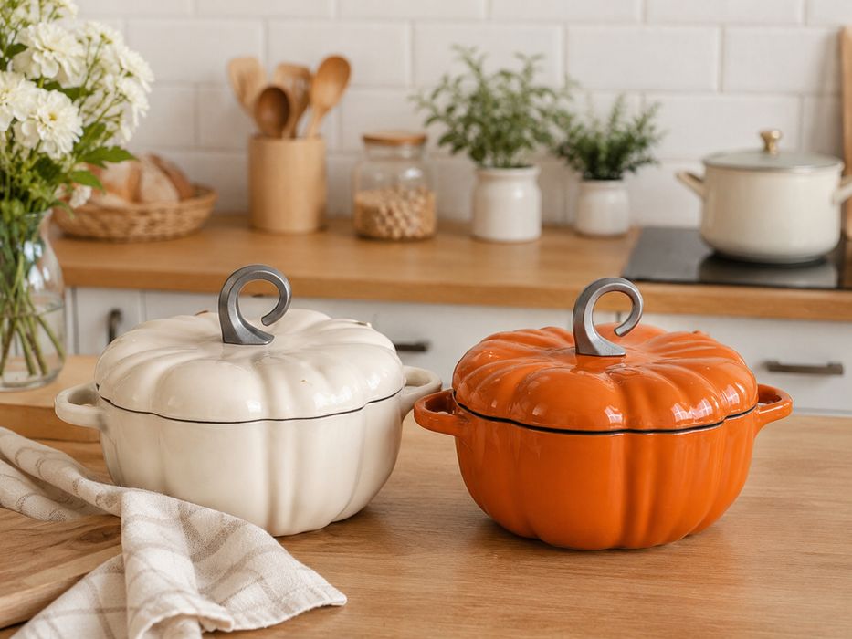 Каструля чавунна емальована Iron Pumpkin 3,5 л — помаранчева / біла