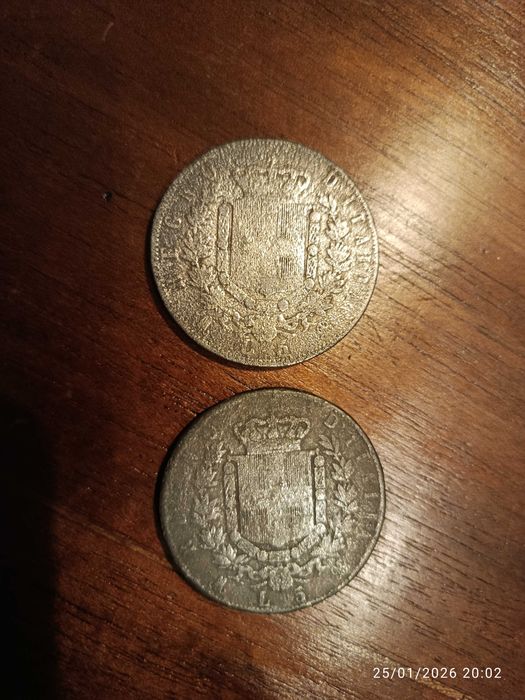 Moedas Antigas 5 Liras Itália séc XIX 1973/4