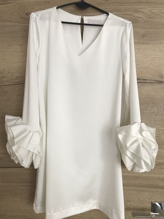 Sukienka chrzest komunia 36 38 S jasna  biała ecru kremowa śmietankowa