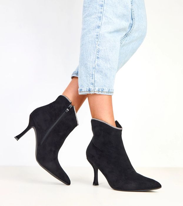 Czarne botki damskie z cyrkoniami Silvia