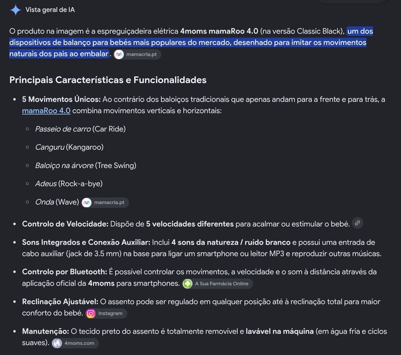 Espreguiçadeira ou baloiço automático para bebé.