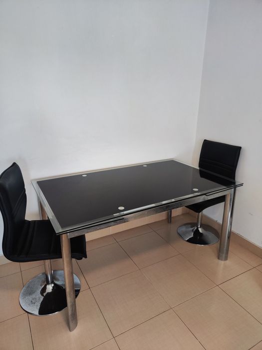 Mesa Jantar Vidro Extensível + 4 Cadeiras
