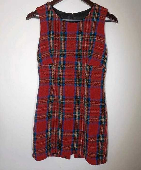 Gruba elegancka sukienka tweed XS kratka
