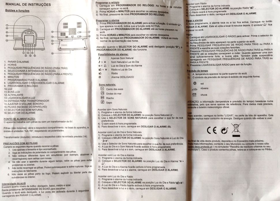 Candeeiro, rádio despertador multifunções novo