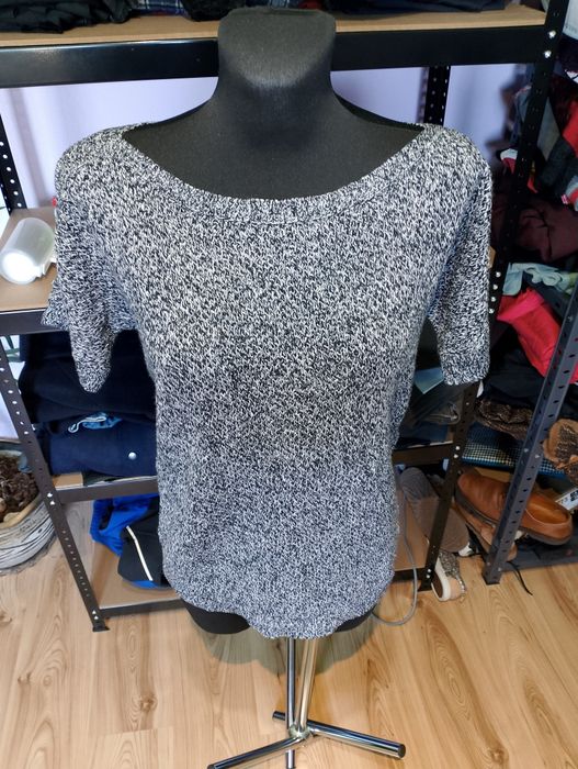 Szary Damski Melanżowy Lniany Sweter Z Krótkim Rękawem Lauren Ralph Lauren Salt And Pepper Knit