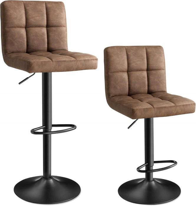 Krzesło Barowe Hoker Songmics Brązowy Obrotowy Ekoskóra 2 sztuki