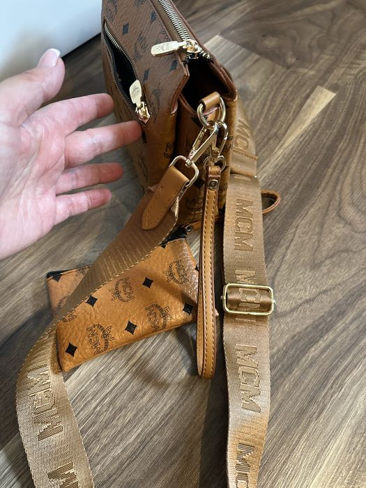 Nowa brązowa torebka MCM damska portfel w zestawie pasek torba nerka