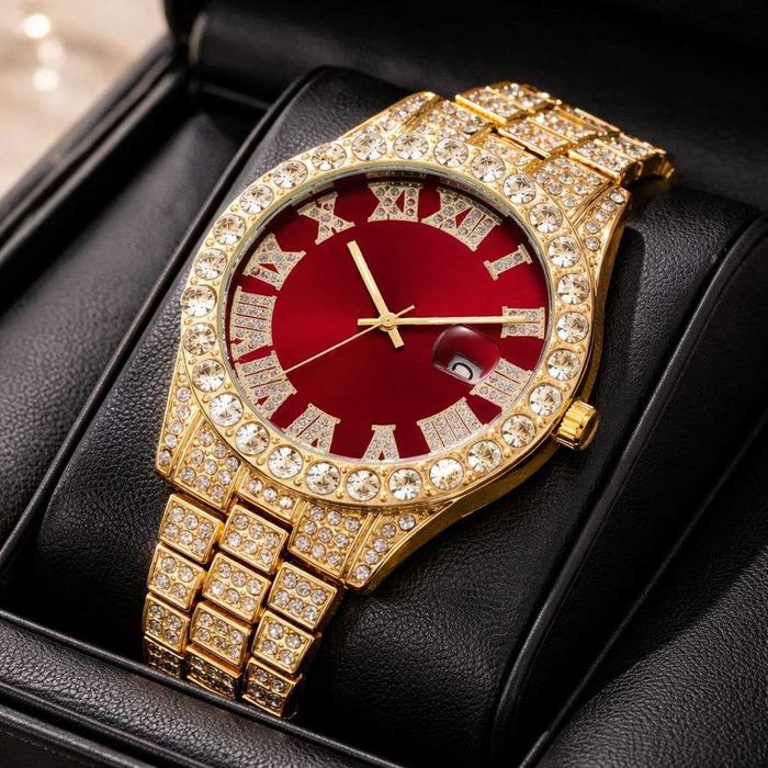 Чоловічий наручний годинник у стилі Rolex Day-Date, золото, кристали