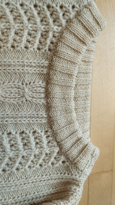 Sweter 100% wełna ecru maślany M L