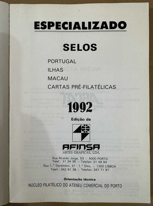 Selos Postais de Portugal. Livro de 1992.