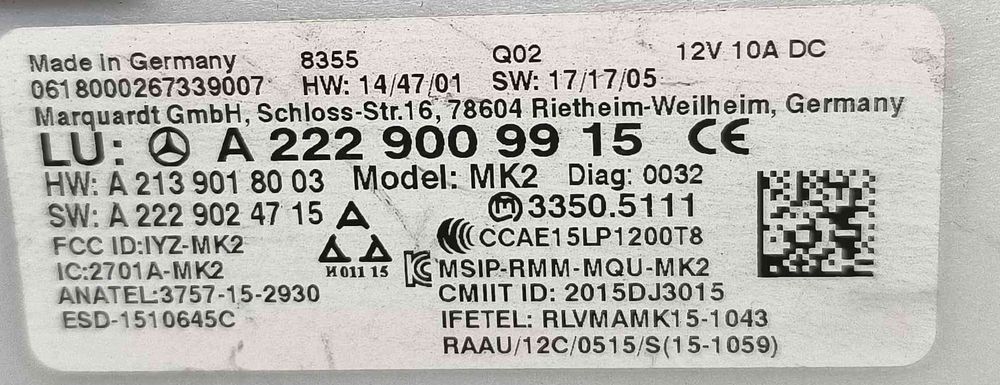 Módulo Eletrónico A2229009915 - MERCEDES-BENZ C-CLASS
