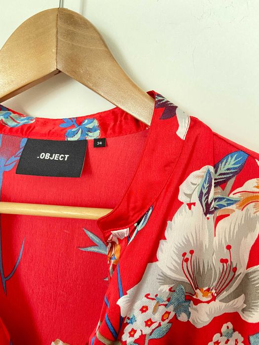 OBJECT sukienka japońska kimono szmizjerka czerwona w kwiaty rozm. 34