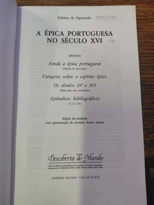 Livro A épica portuguesa no século XVI de Fidelino de Figueiredo