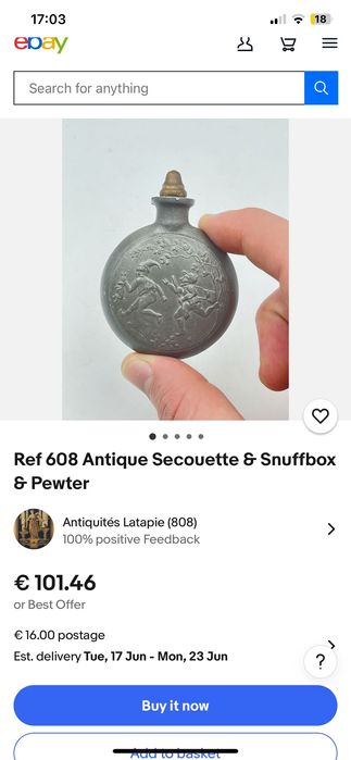 Snuff Bottle Frasco Rapé França séc XIX 6 cm