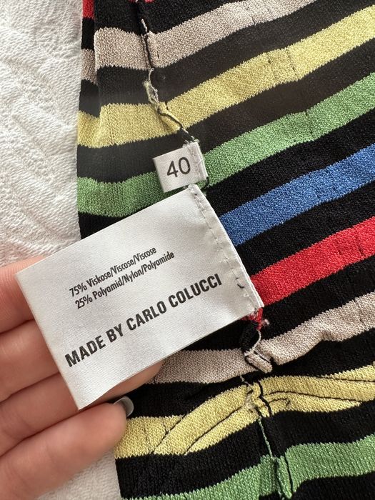 Carlo Colucci oryginakny sweter w paski kolnierzyk kolorowy wiskoza