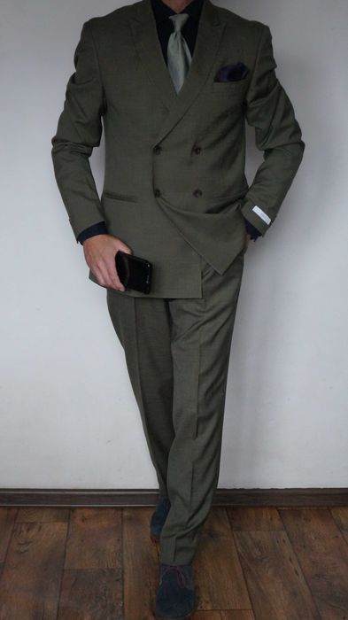 Garnitur Nowy Dwurzędowy Farah Roz. 40 Kol. Khaki Tailoring Fit