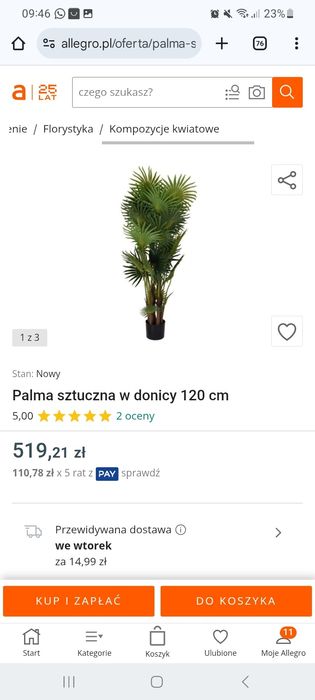 Palma sztuczna w donicy wysoka 120 cm