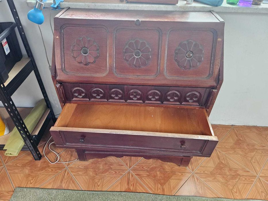 sekretarzyk - antyk - biurko - szufladki - drewniany - zabytkowy
