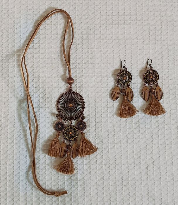 Komplet Boho biżuteria wisior kolczyki łapacz snów