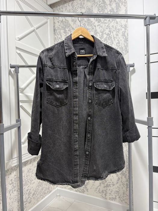 Стильна джинсова сорочка Zara (Overshirt) з потертостями на осінь унісекс