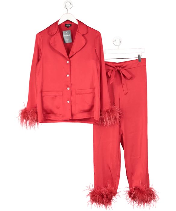 Червона сатинова піжама з пірʼям Nadine Merabi