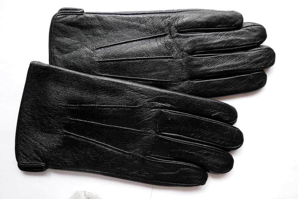 Rękawiczki Męskie Skóra Skórzane Czarne Nowe